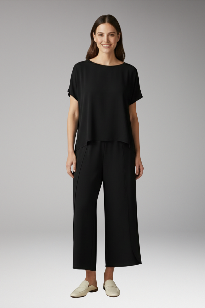 Women's Two Piece Set with Round Neck Top and Pants