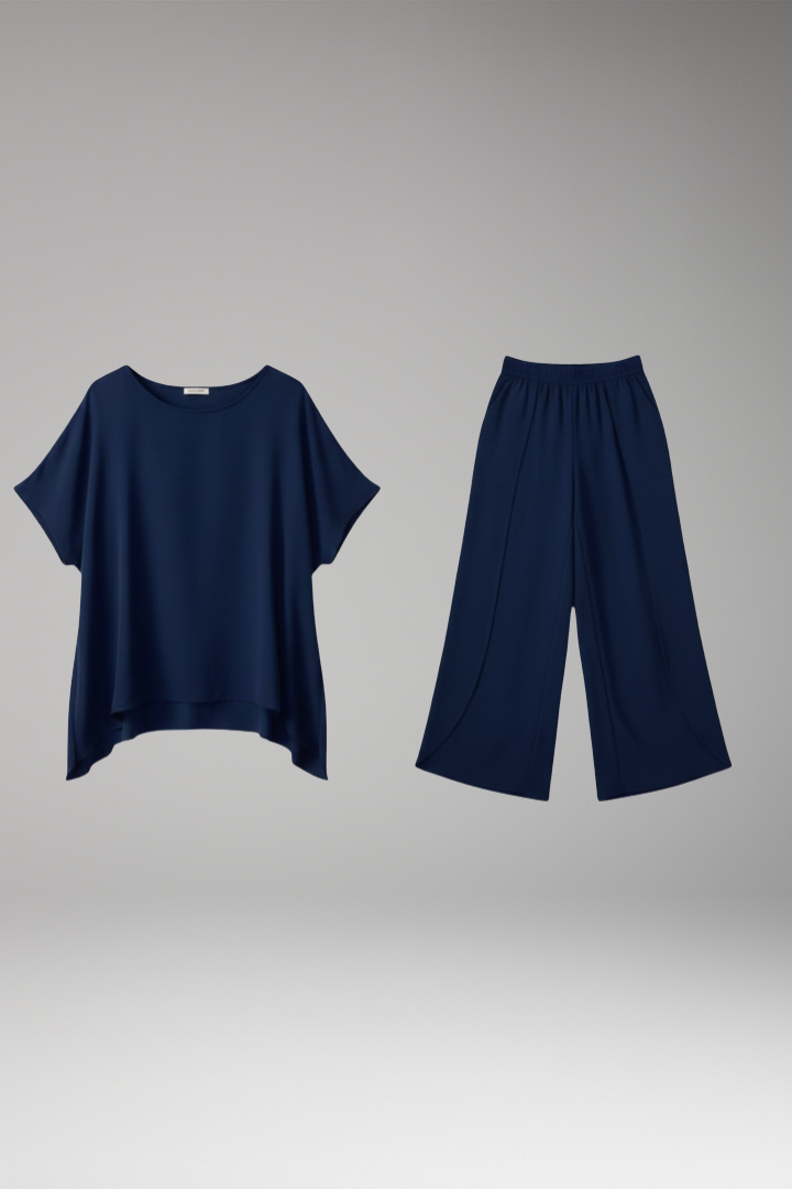 Women's Two Piece Set with Round Neck Top and Pants