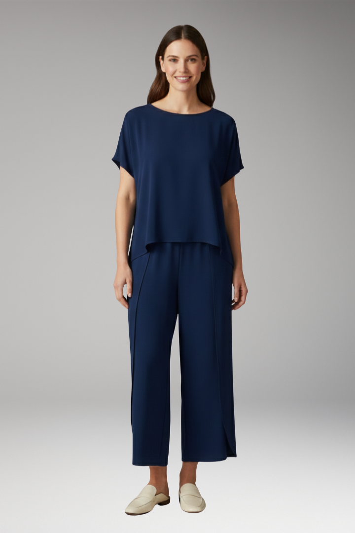 Women's Two Piece Set with Round Neck Top and Pants