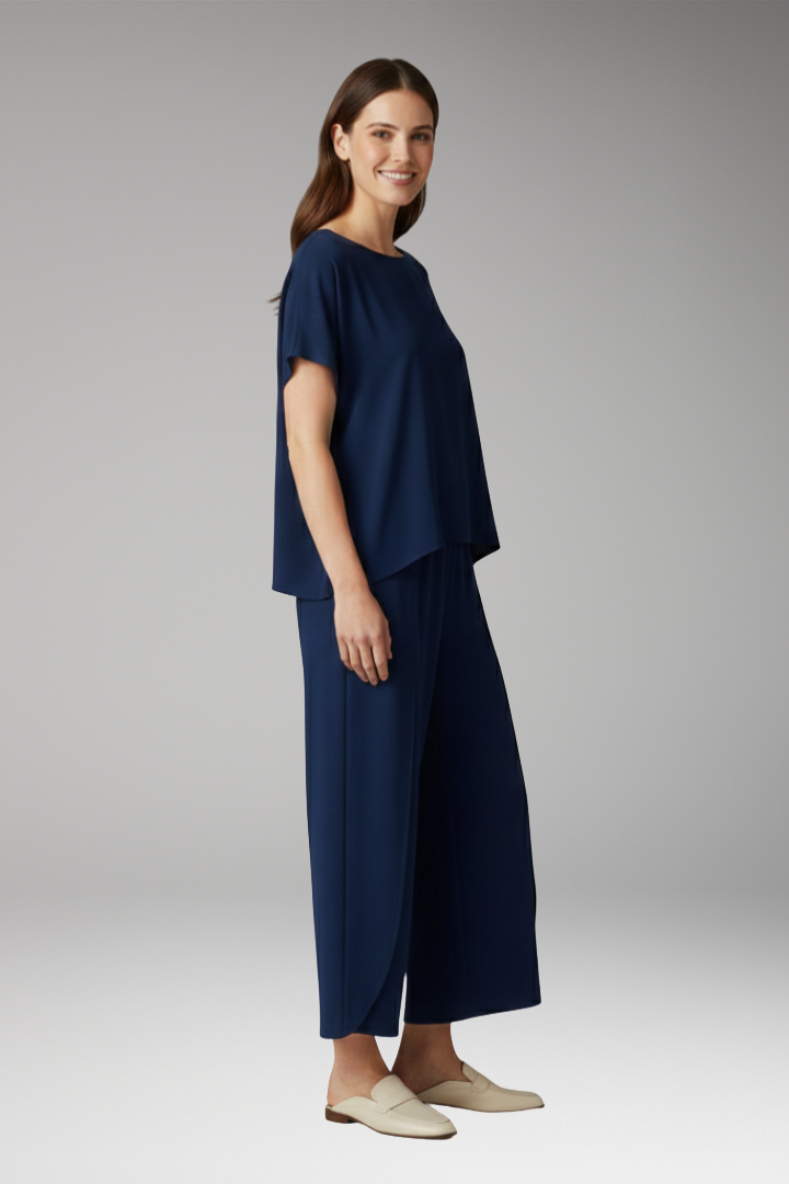 Women's Two Piece Set with Round Neck Top and Pants