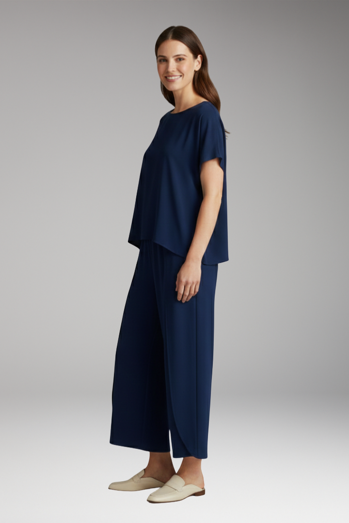 Women's Two Piece Set with Round Neck Top and Pants