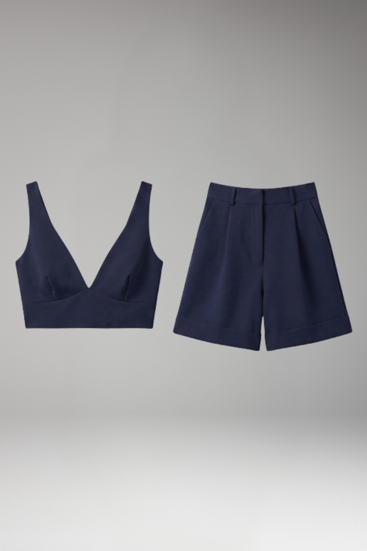 Women's Two Piece Set with V Neck Top and Shorts