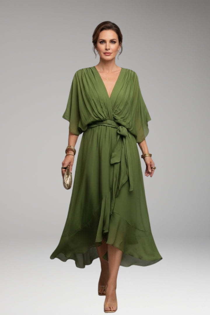 Women's V-Neck Chiffon Dress with Elegant Design and Versatile Fit