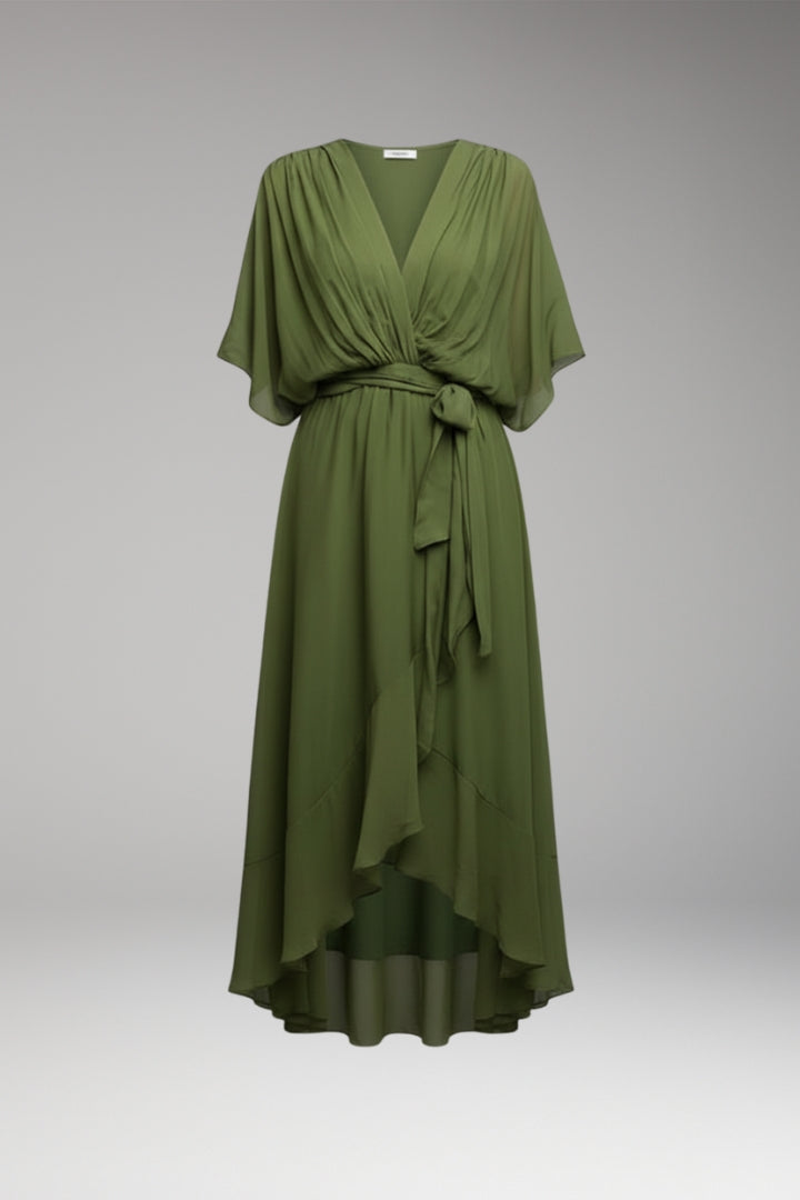 Women's V-Neck Chiffon Dress with Elegant Design and Versatile Fit
