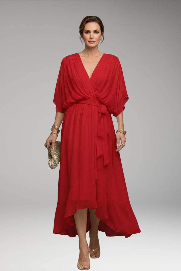 Women's V-Neck Chiffon Dress with Elegant Design and Versatile Fit