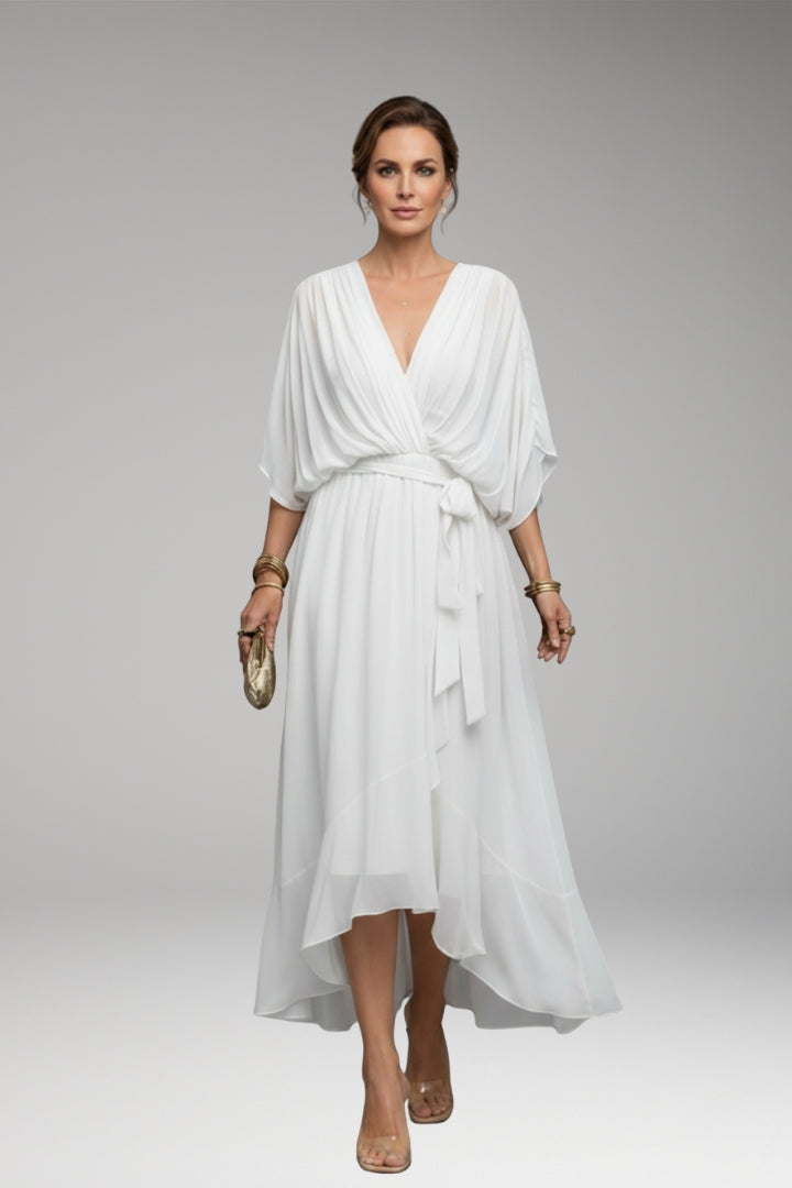 Women's V-Neck Chiffon Dress with Elegant Design and Versatile Fit