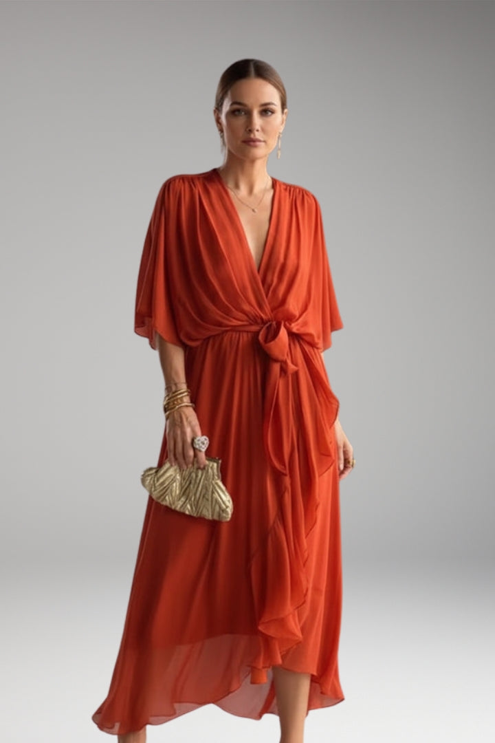 Women's V-Neck Chiffon Dress with Elegant Design and Versatile Fit