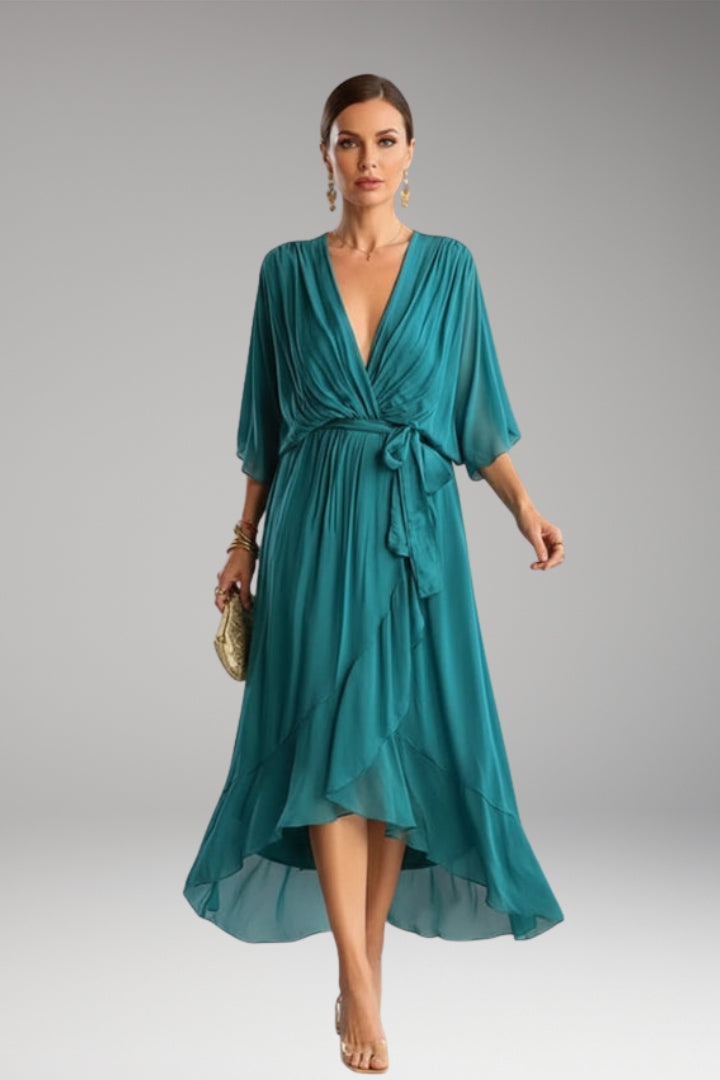 Women's V-Neck Chiffon Dress with Elegant Design and Versatile Fit