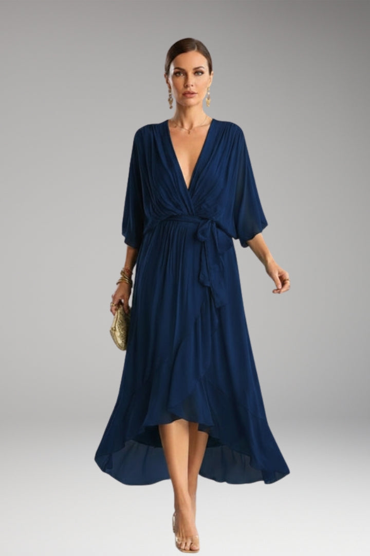 Women's V-Neck Chiffon Dress with Elegant Design and Versatile Fit