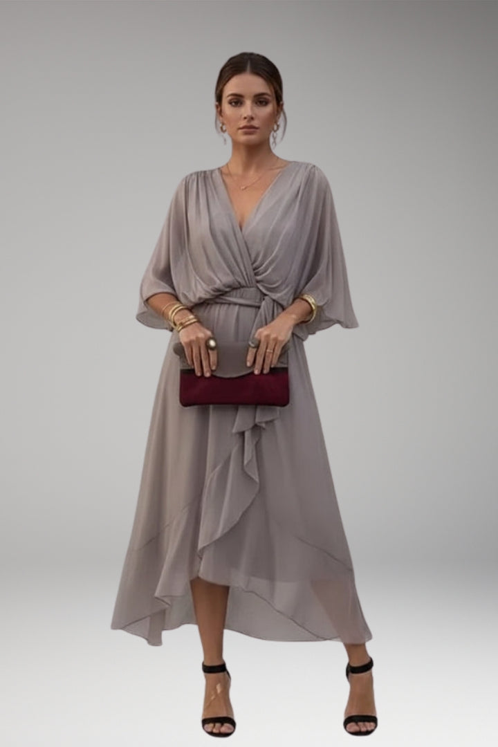 Women's V-Neck Chiffon Dress with Elegant Design and Versatile Fit