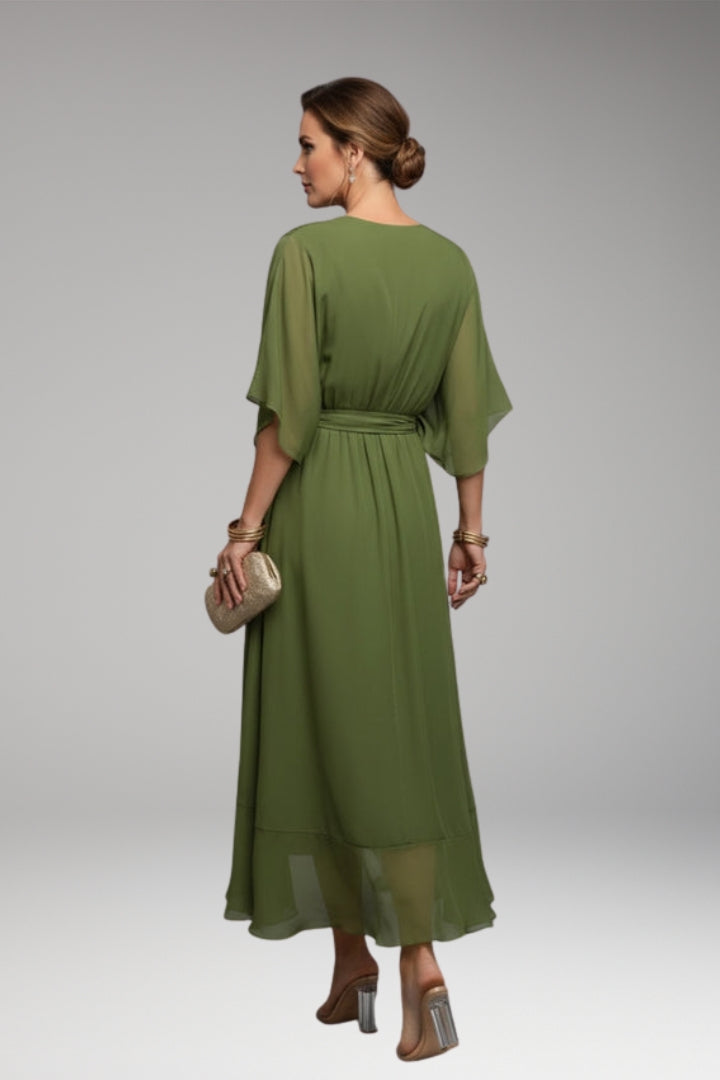 Women's V-Neck Chiffon Dress with Elegant Design and Versatile Fit