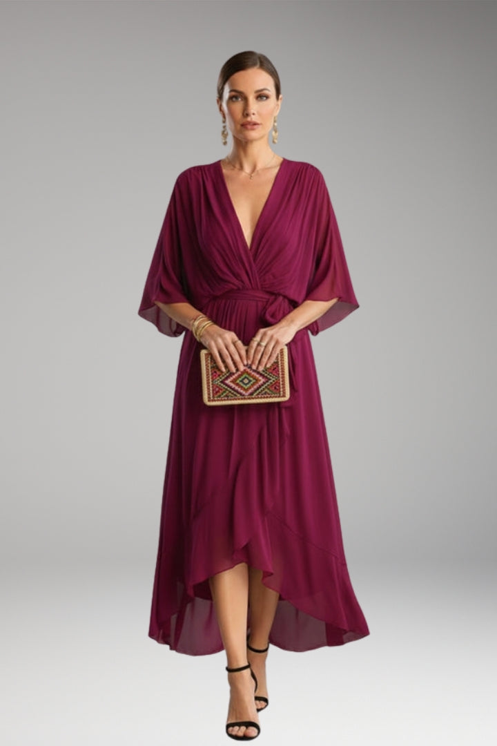 Women's V-Neck Chiffon Dress with Elegant Design and Versatile Fit