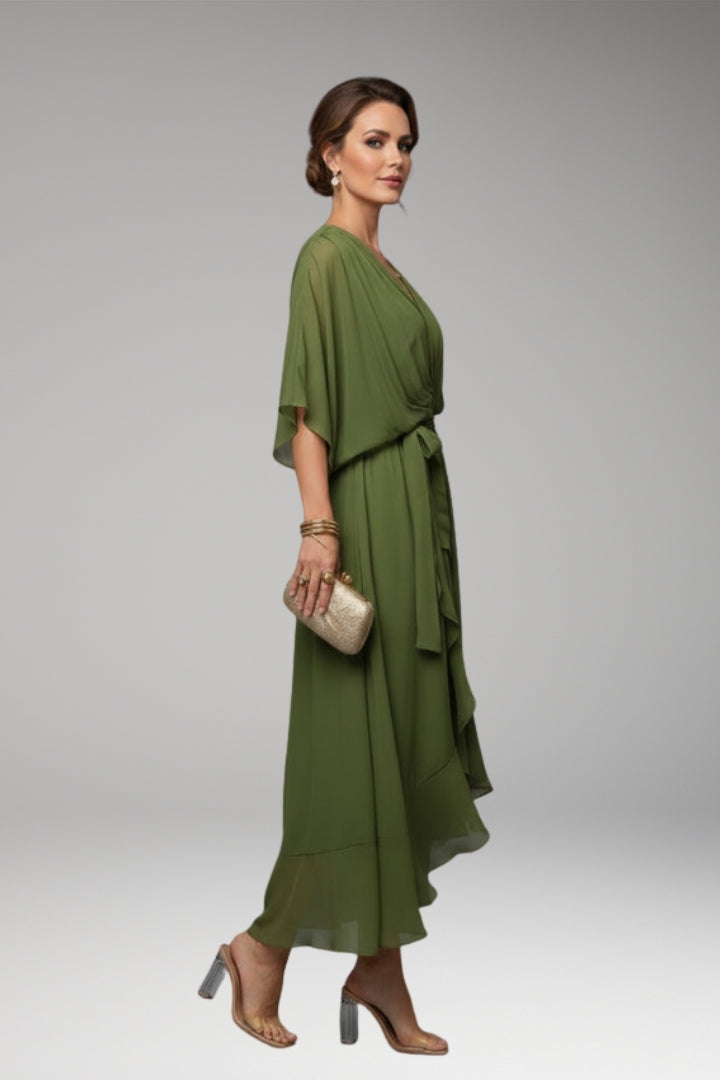 Women's V-Neck Chiffon Dress with Elegant Design and Versatile Fit