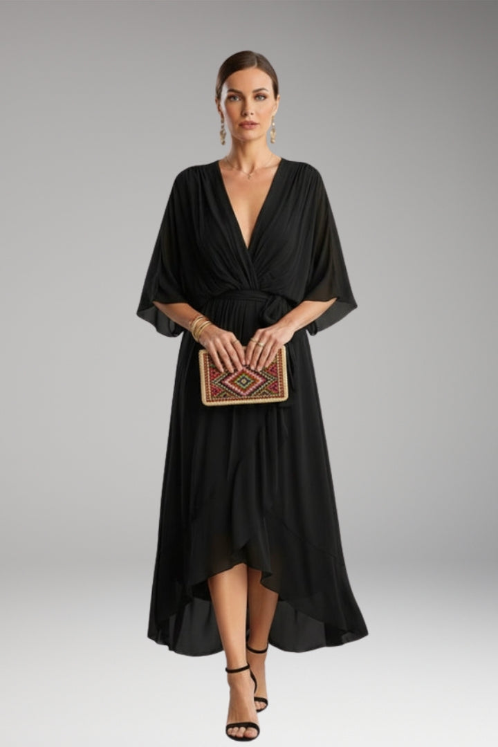 Women's V-Neck Chiffon Dress with Elegant Design and Versatile Fit