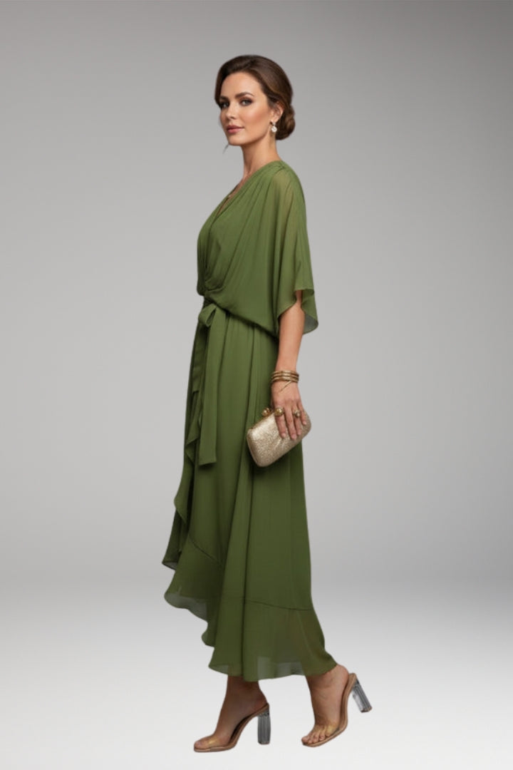 Women's V-Neck Chiffon Dress with Elegant Design and Versatile Fit