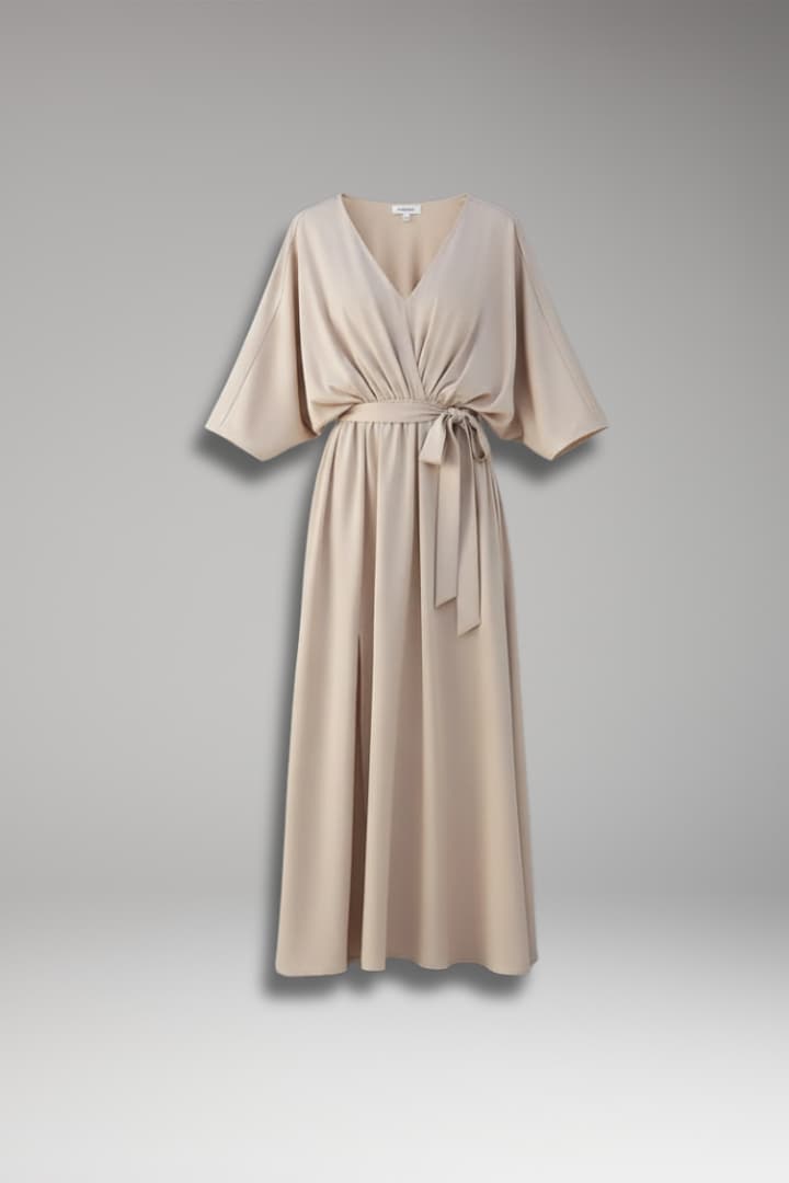 Women's Dress with Waist Tie and Short Loose Sleeves