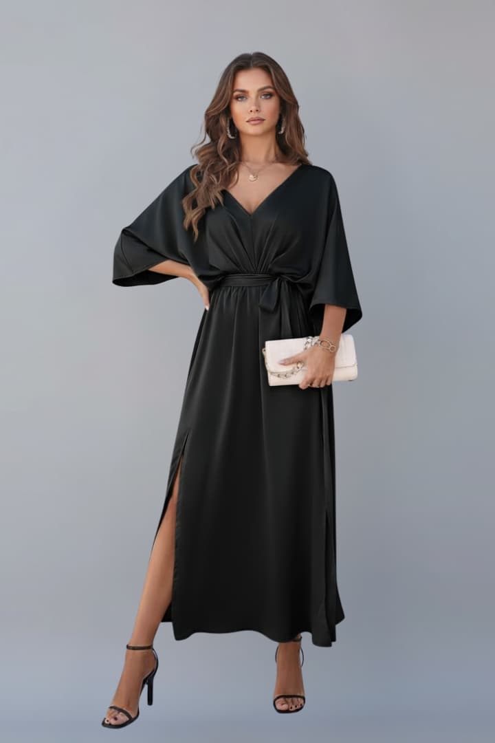 Women's Dress with Waist Tie and Short Loose Sleeves