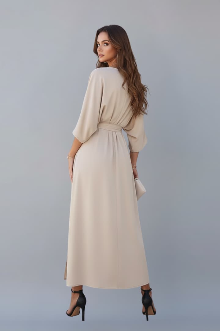 Women's Dress with Waist Tie and Short Loose Sleeves