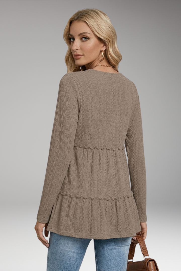 Women's V-Neck Shirt with Button Details and Voluminous Hem