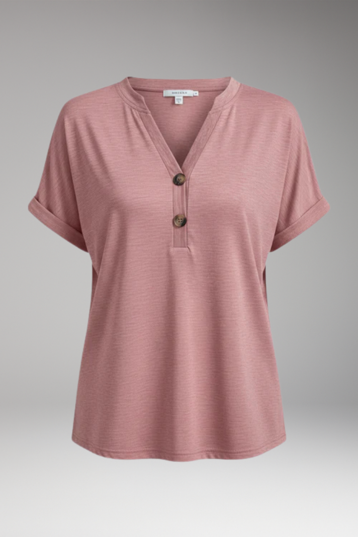 Women's V Neck T Shirt with Button Placket