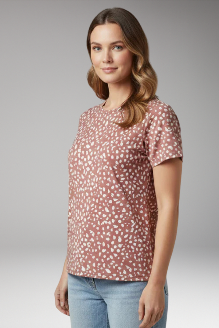 Women's V Neck T Shirt with Printed Surface