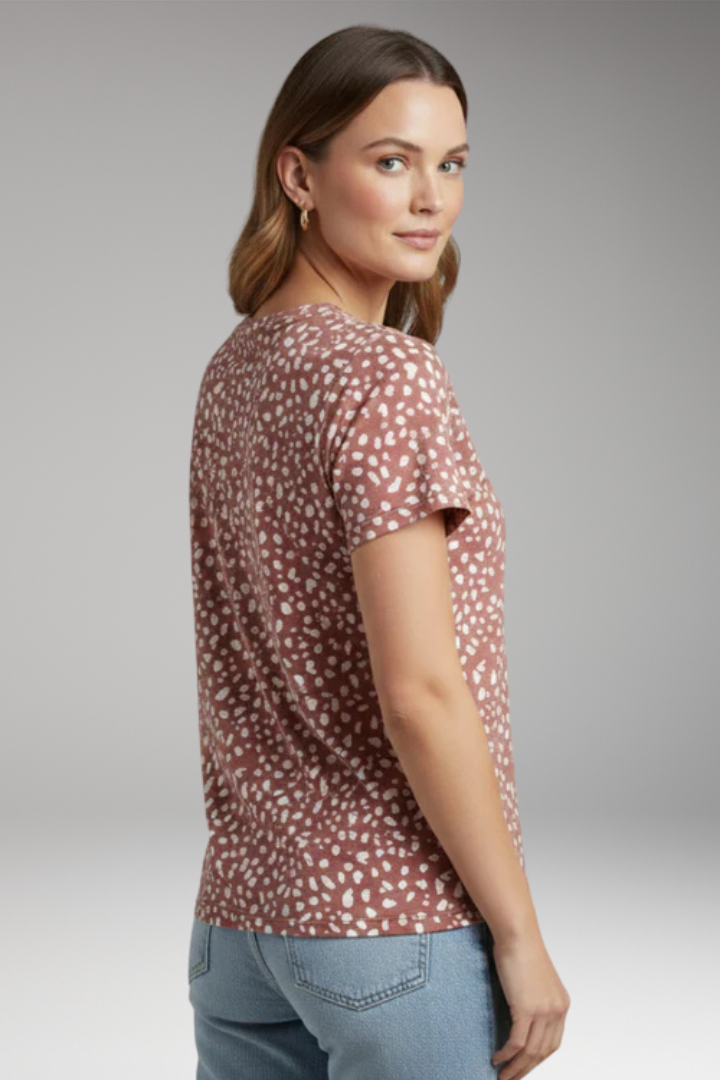 Women's V Neck T Shirt with Printed Surface