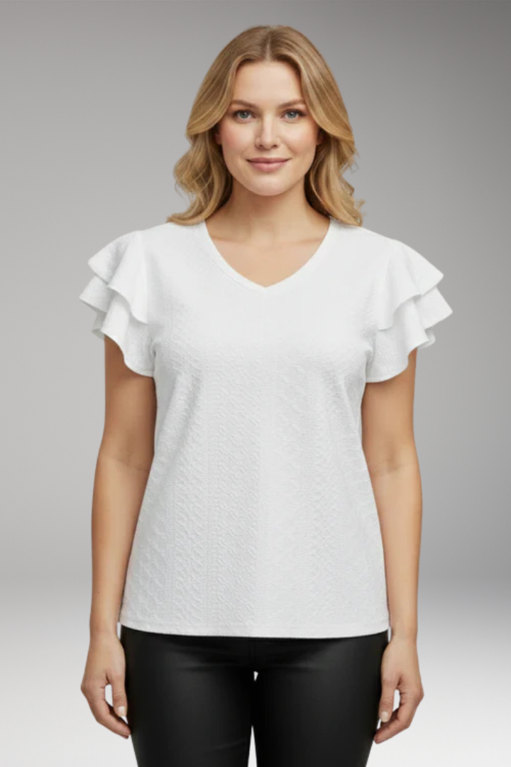 Women's V Neck T Shirt with Ruffle Sleeves