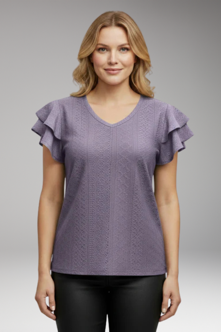 Women's V Neck T Shirt with Ruffle Sleeves