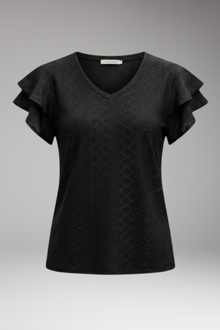 Women's V Neck T Shirt with Ruffle Sleeves