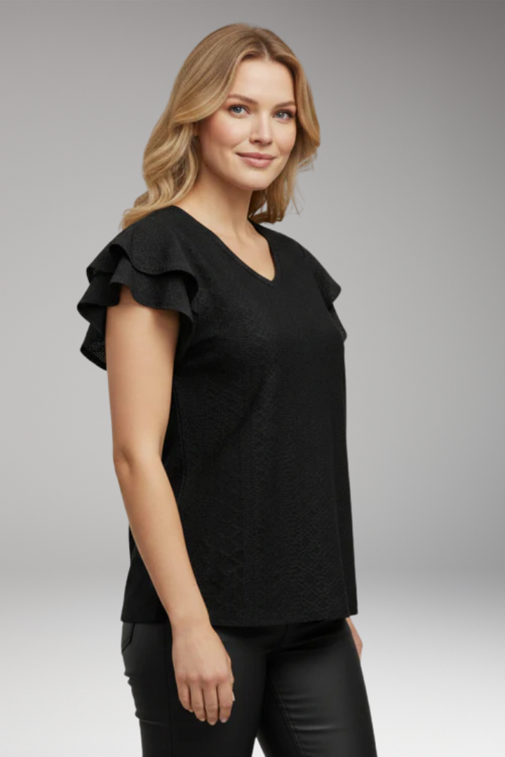 Women's V Neck T Shirt with Ruffle Sleeves