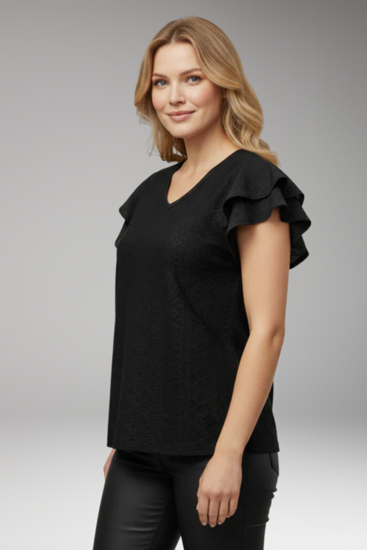 Women's V Neck T Shirt with Ruffle Sleeves