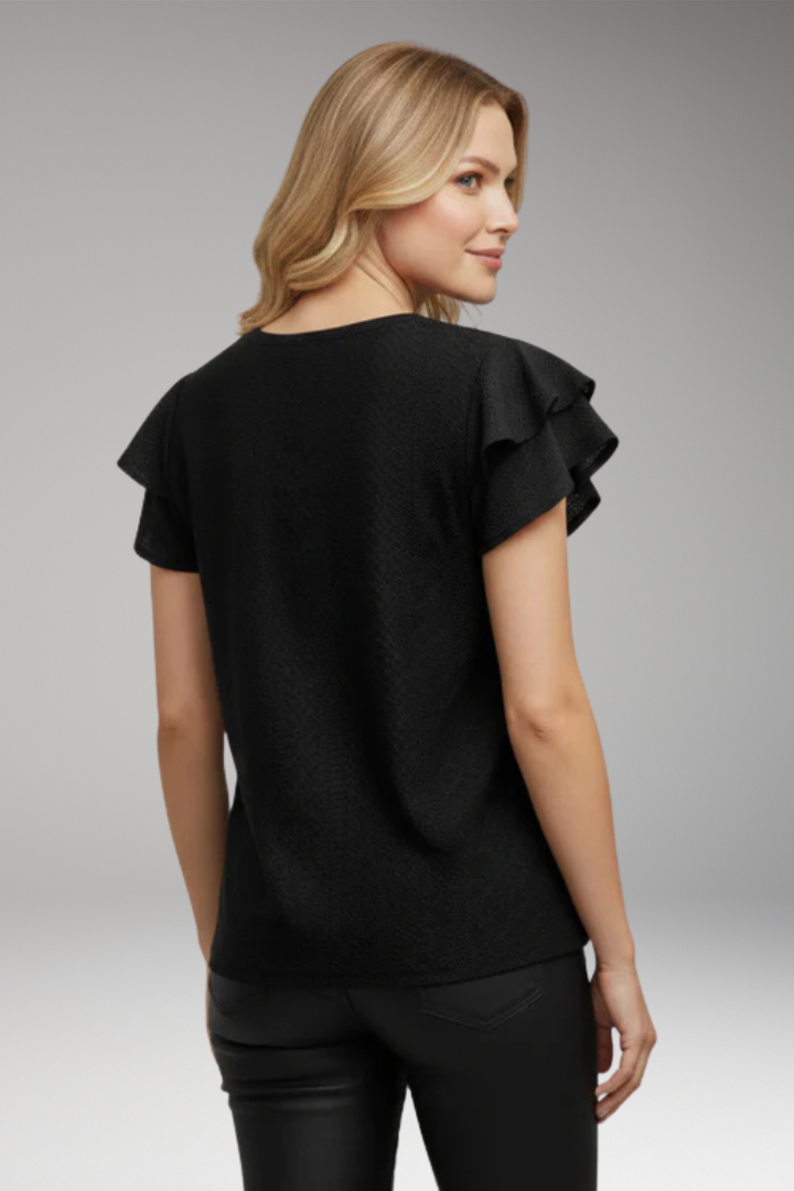 Women's V Neck T Shirt with Ruffle Sleeves