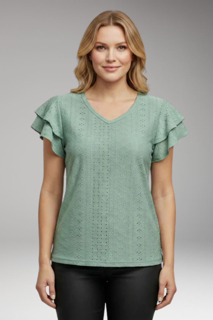 Women's V Neck T Shirt with Ruffle Sleeves