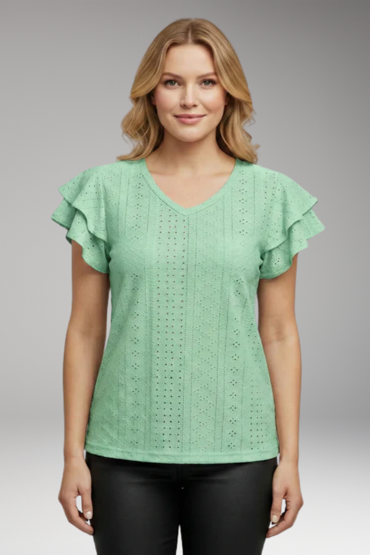 Women's V Neck T Shirt with Ruffle Sleeves