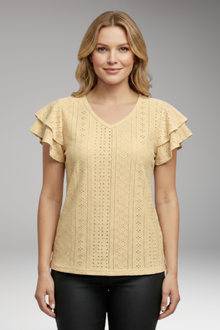 Women's V Neck T Shirt with Ruffle Sleeves