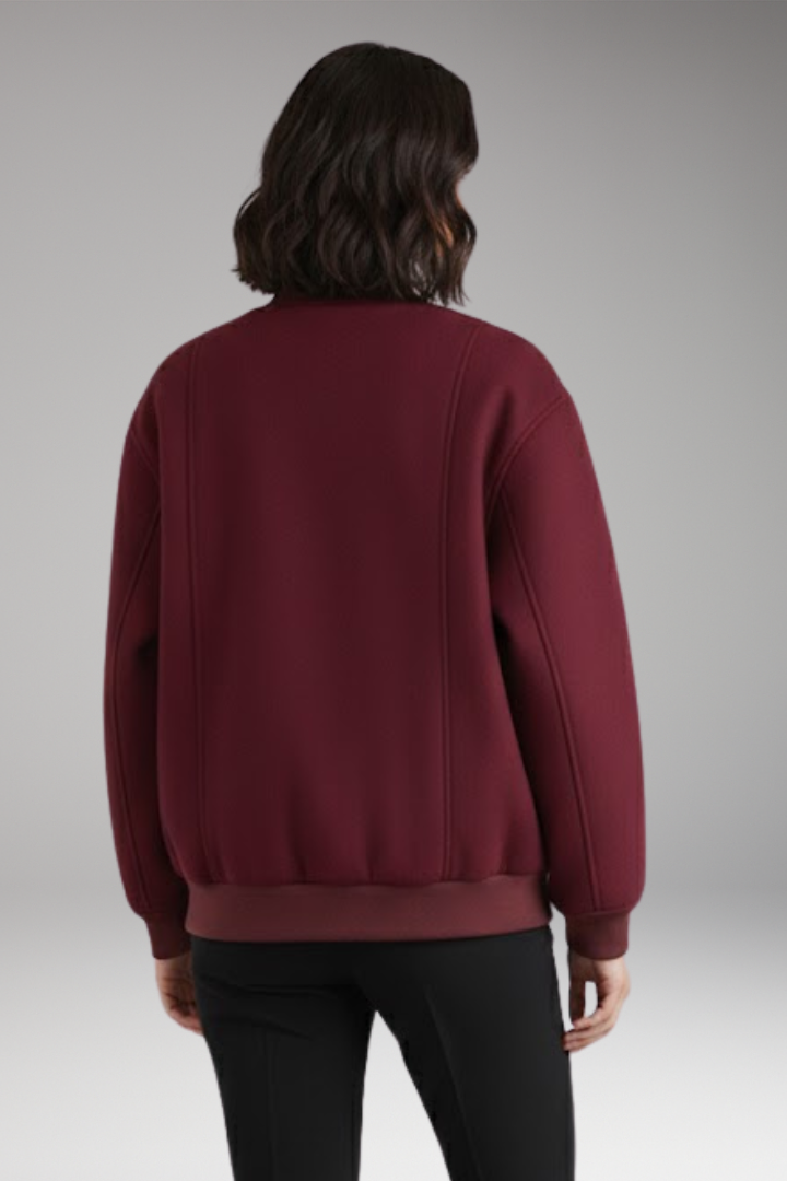 Women's Varsity Bomber Jacket with Snap Closure and Ribbed Trim