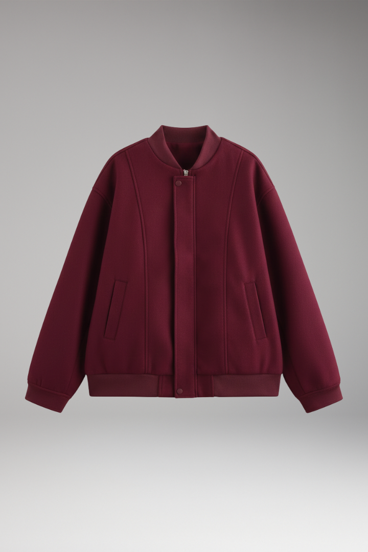 Women's Varsity Bomber Jacket with Snap Closure and Ribbed Trim