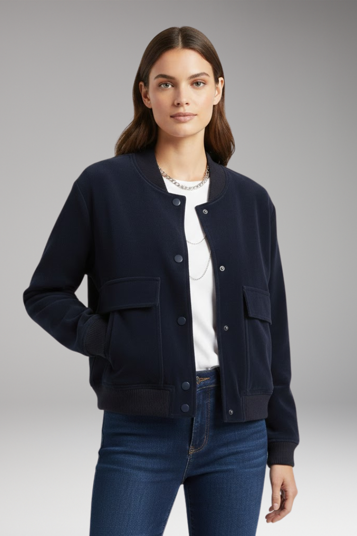 Women's Velvet Bomber Jacket with Front Zipper and Pockets
