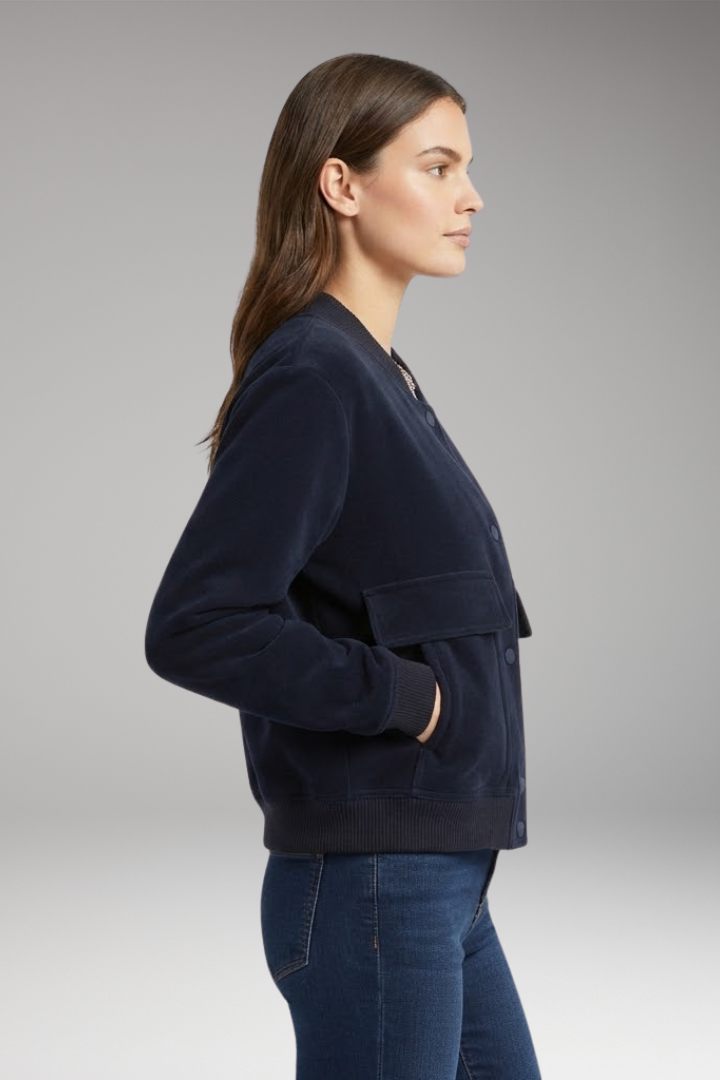 Women's Velvet Bomber Jacket with Front Zipper and Pockets