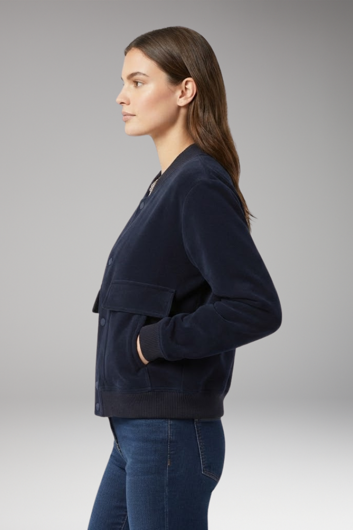 Women's Velvet Bomber Jacket with Front Zipper and Pockets