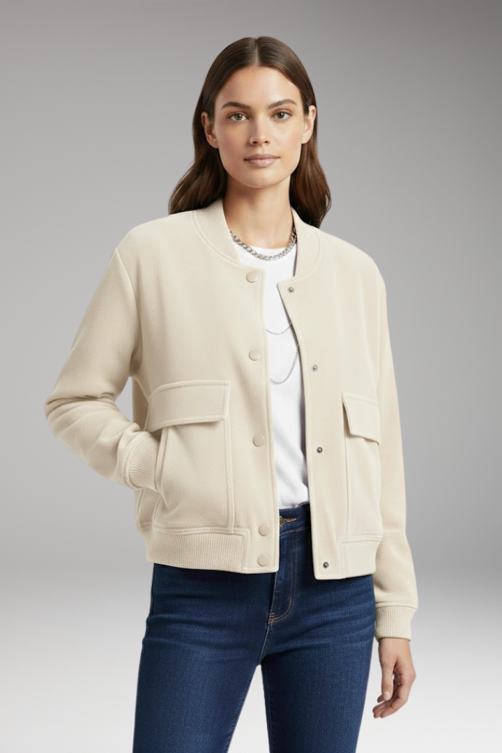 Women's Velvet Bomber Jacket with Front Zipper and Pockets