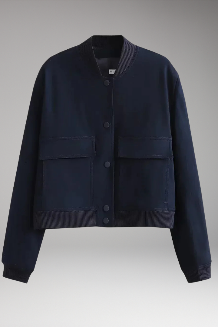 Women's Velvet Bomber Jacket with Front Zipper and Pockets