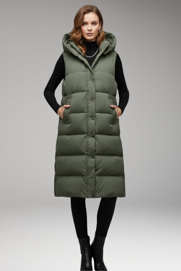 Women’s Vest with Hood and Quilted Surface