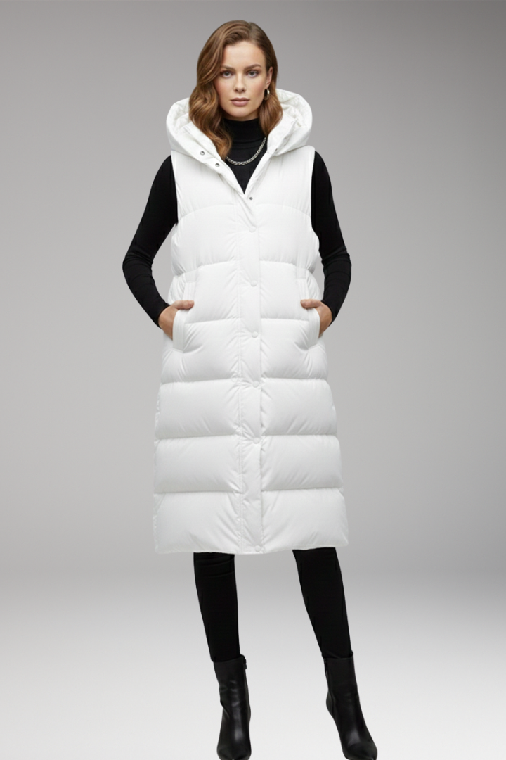 Women’s Vest with Hood and Quilted Surface