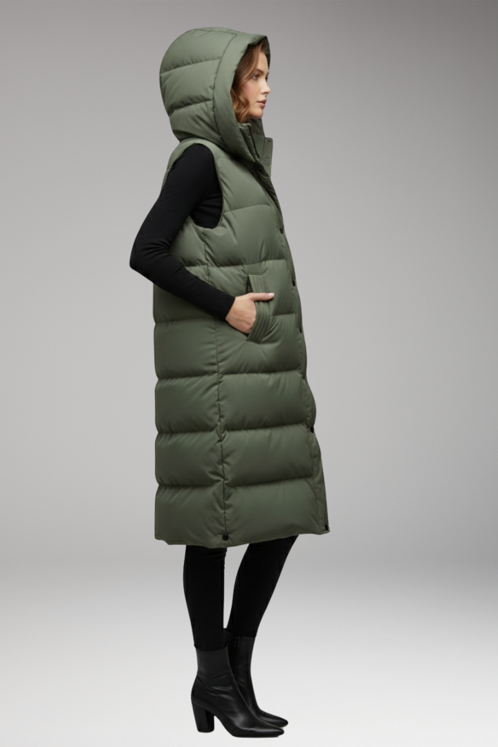 Women’s Vest with Hood and Quilted Surface