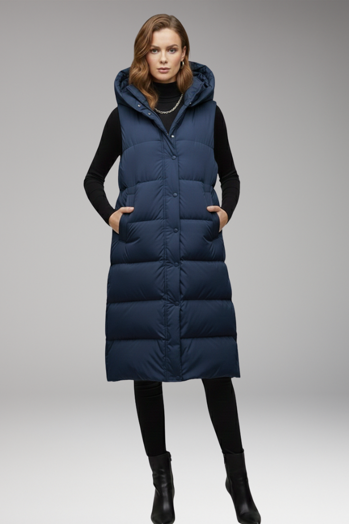 Women’s Vest with Hood and Quilted Surface