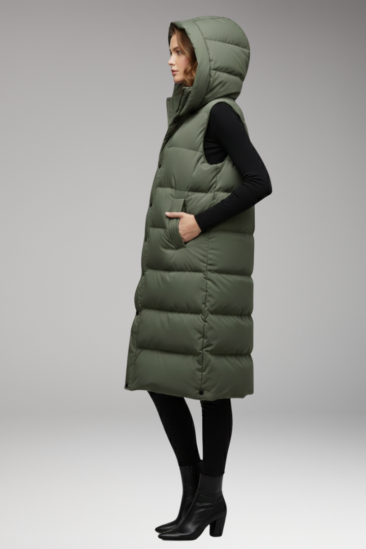 Women’s Vest with Hood and Quilted Surface