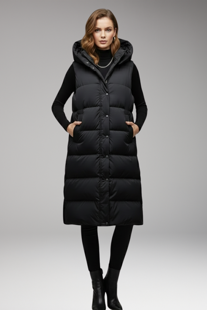 Women’s Vest with Hood and Quilted Surface