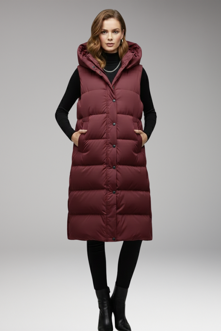 Women’s Vest with Hood and Quilted Surface