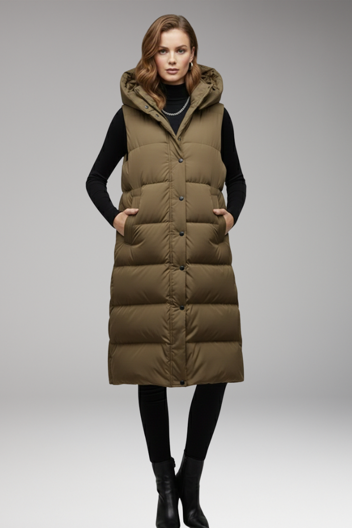 Women’s Vest with Hood and Quilted Surface